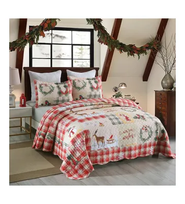 MarCielo 3 Piece Christmas Quilt Bedspread Set B021