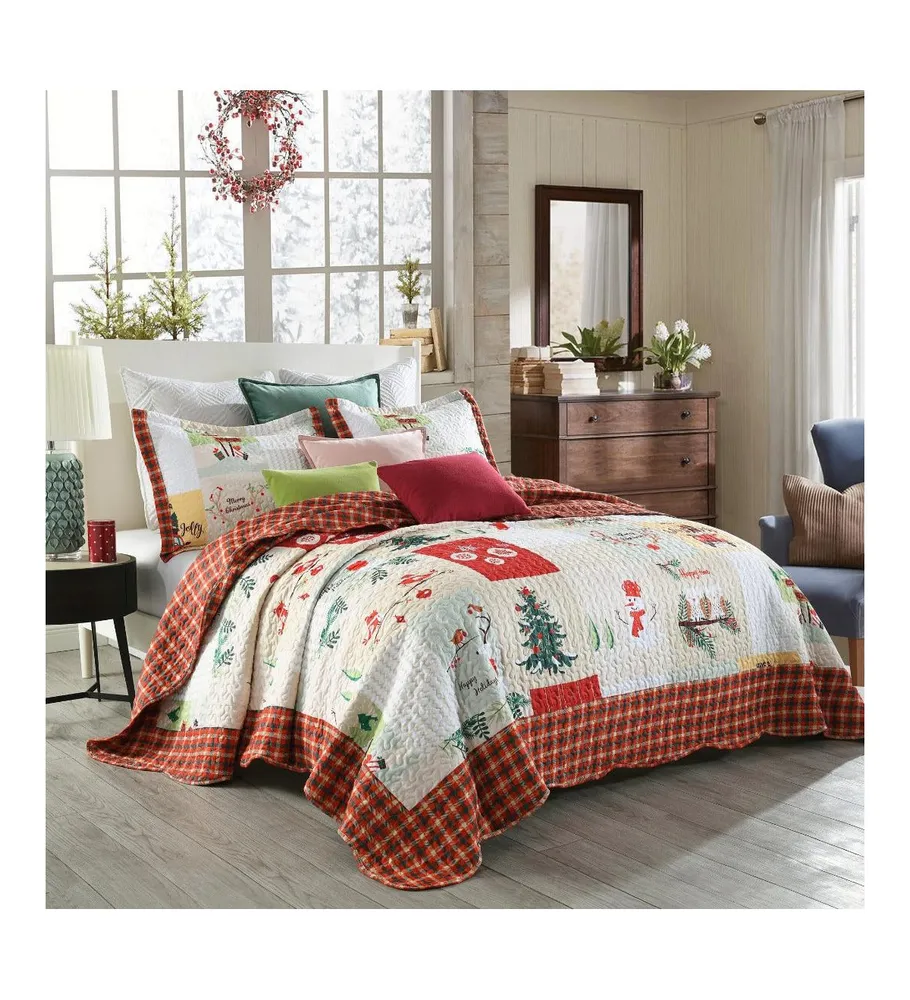 MarCielo 3 Piece Christmas Quilt Bedspread Set B022