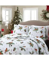 MarCielo 3 Pcs Winter Cardinals Christmas Quilt Bedspread Set C79