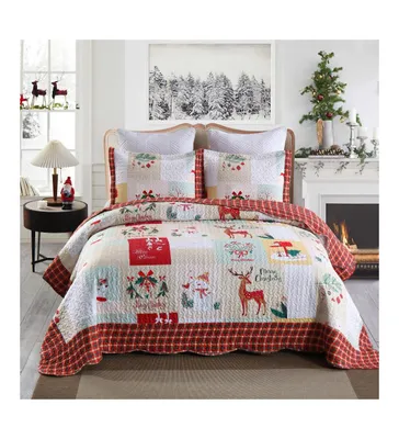 MarCielo 3 Piece Christmas Quilt Bedspread Set B023