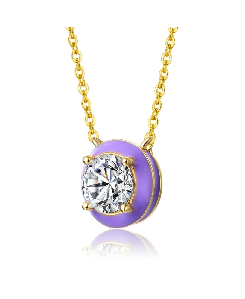 GiGiGirl Teens 14k Yellow Gold with Cubic Zirconia Solitaire Blue Enamel Petite Halo Pendant Layering Necklace