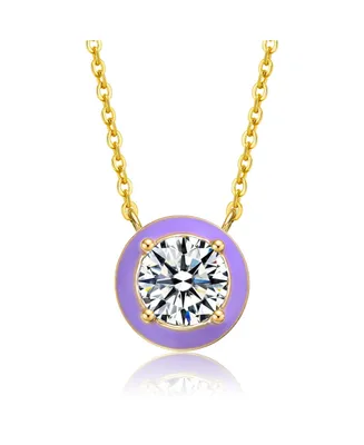 GiGiGirl Teens 14k Yellow Gold with Cubic Zirconia Solitaire Blue Enamel Petite Halo Pendant Layering Necklace