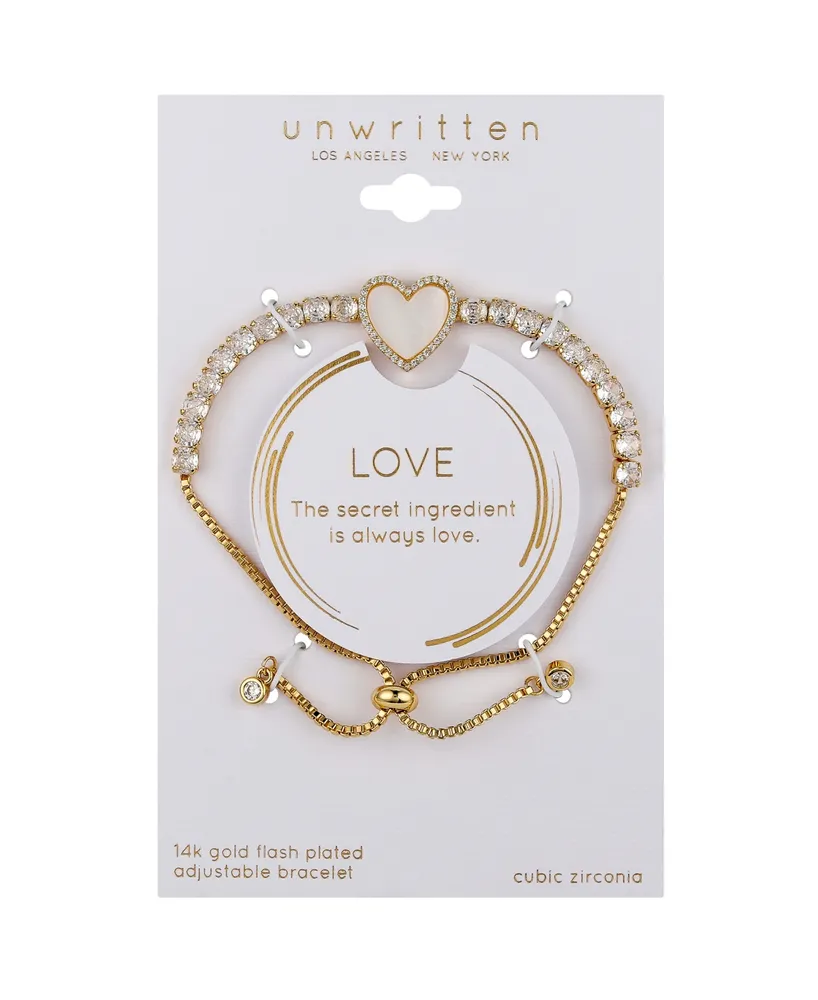 Unwritten 14K Gold Flash-Plated Cubic Zirconia Heart Bolo Bracelet