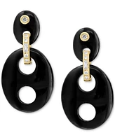 Effy Onyx & Diamond (1/20 ct. t.w.) Double Drop Earrings in 14k Gold