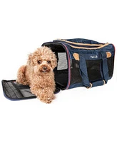 Pet Life Airline Approved Aero-Zoom Lightweight Wire Framed Collapsible Pet Carrier Blue