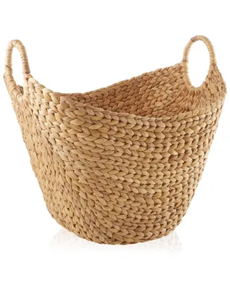 Casafield Large Laundry Boat Basket with Handles, Woven Water Hyacinth Storage Tote for Blankets, Bathroom, Bedroom, Living Room
