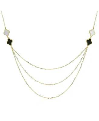 The Lovery Mother of Pearl and Onyx Three Tier Clover Necklace