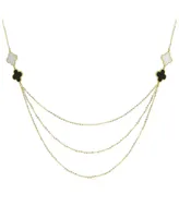 The Lovery Mother of Pearl and Onyx Three Tier Clover Necklace 14K Gold