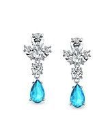 Bling Jewelry Style Cubic Zirconia Statement Dangle Leaf Teardrop Formal Chandelier Clip On Earrings Prom Silver Plated