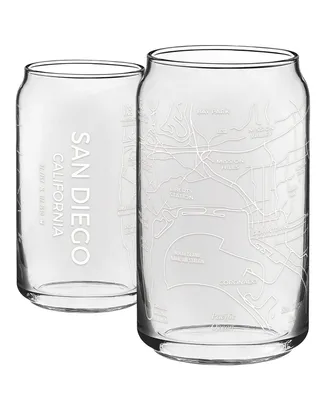 Narbo The Can San Diego Map 16 oz Everyday Glassware, Set of 2