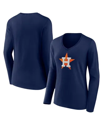 Women's Fanatics Navy Houston Astros Official Logo V-Neck Long Sleeve T-shirt