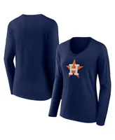 Women's Fanatics Navy Houston Astros Official Logo V-Neck Long Sleeve T-shirt