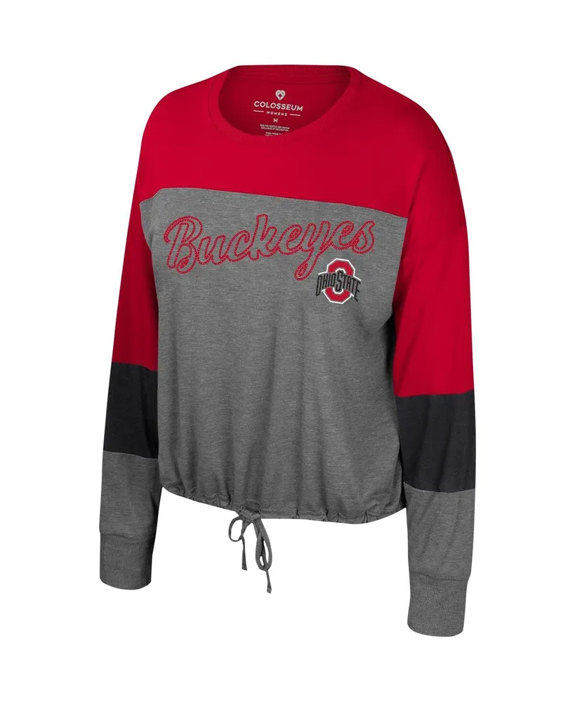 Women's Colosseum Gray Ohio State Buckeyes Twinkle Lights Tie Front Long Sleeve T-shirt