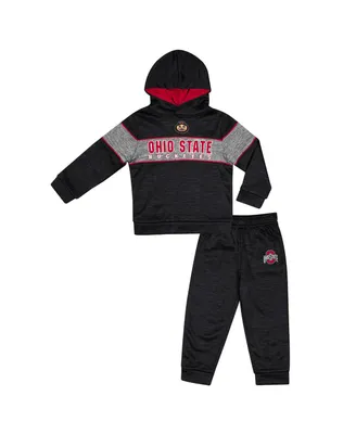 Toddler Boys and Girls Colosseum Black Ohio State Buckeyes Grizworld Fleece Pullover Hoodie and Sweatpants Set
