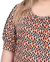 Ny Collection Plus Size Short Sleeve Balloon Sleeve Top with Hardware