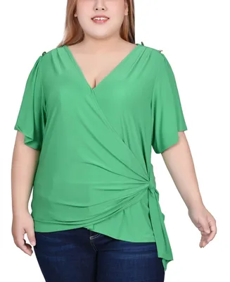 Ny Collection Plus Short Sleeve Wrap Top