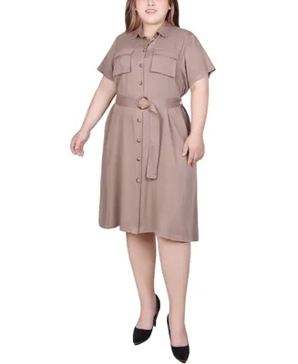 Ny Collection Plus Size Short Sleeve Safari Style Dress