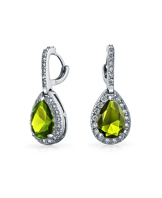 Bling Jewelry 7CT Style Halo Pink Cubic Zirconia Cz Formal Huggie Snap Hinge Dangle Drop Teardrop Earrings Rhodium Plated