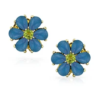 Bling Jewelry Purple Quartz Garden Flower Cz Clip-On Earrings - Non-Pierced Ears 14K Gold-Plated Sterling Silver Clip Accented with Green Cz - Button