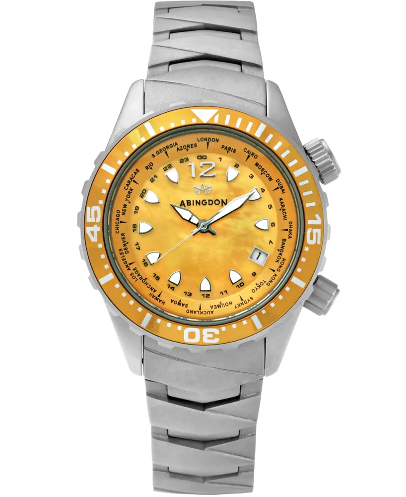 Abingdon Co. Women's Marina Diver's Multifunctional Titanium Bracelet & White Silicone Strap Watch 40mm