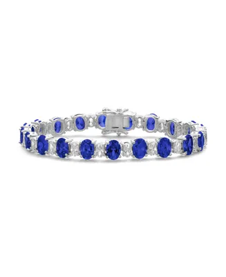 Sterling Silver White Gold Plated with Oval Cubic Zirconia Tennis Bracelet