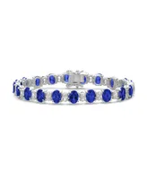 Sterling Silver White Gold Plated with Oval Cubic Zirconia Tennis Bracelet