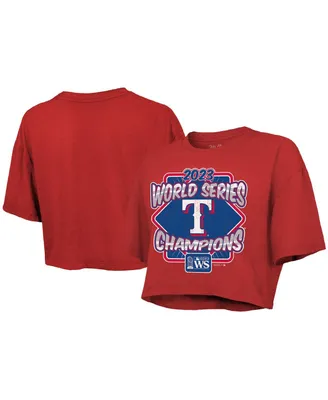 Women's Majestic Threads Red Texas Rangers 2023 World Series Champions Best Face Forward Boxy Cropped Tri-Blend T-shirt