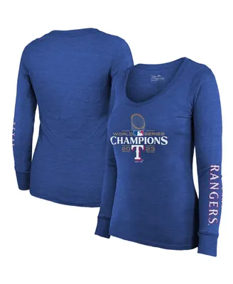 Women's Majestic Threads Royal Texas Rangers 2023 World Series Champions Tri-Blend Long Sleeve Scoop Neck T-shirt