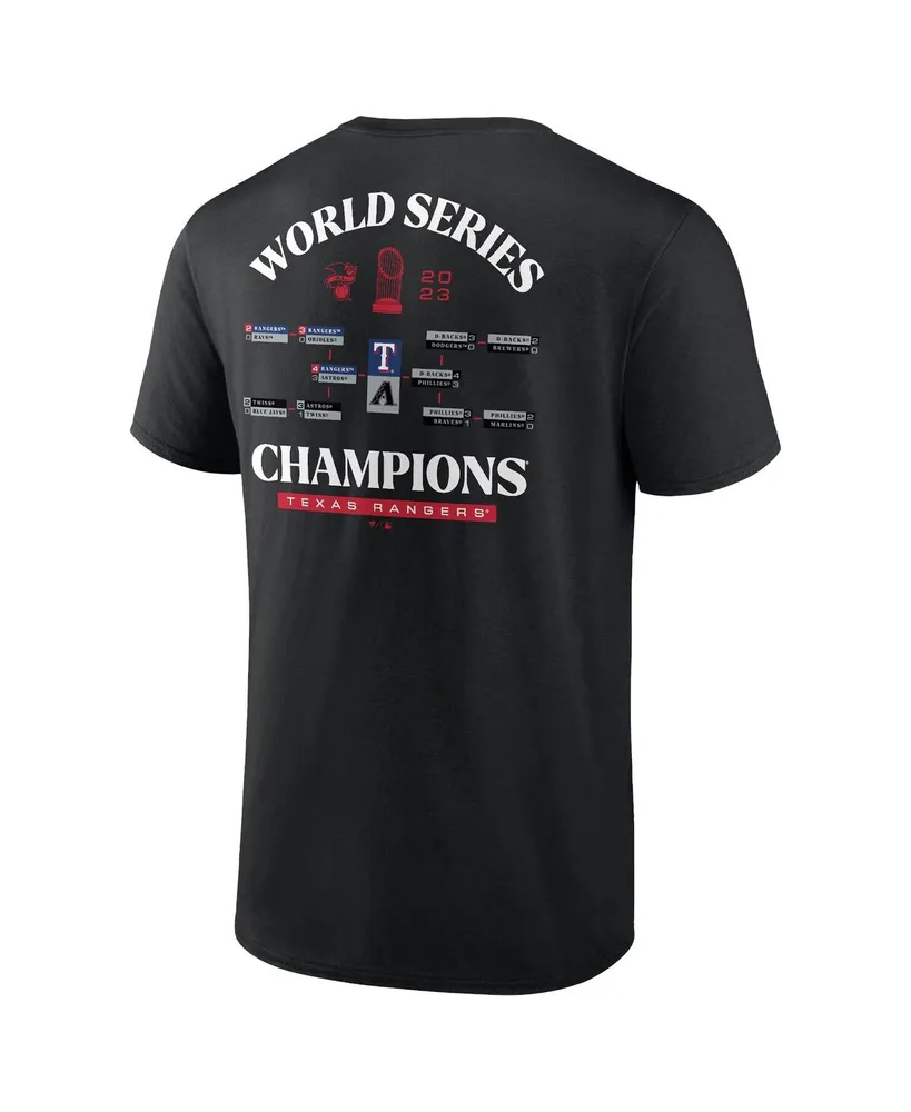 Men's Fanatics Black Texas Rangers 2023 World Series Champions Milestone Schedule T-shirt