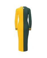 Women's Staud Green, Gold Green Bay Packers Shoko Knit Button-Up Sweater Dress