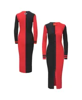 Women's Staud Black, Red Atlanta Falcons Shoko Knit Button-Up Sweater Dress