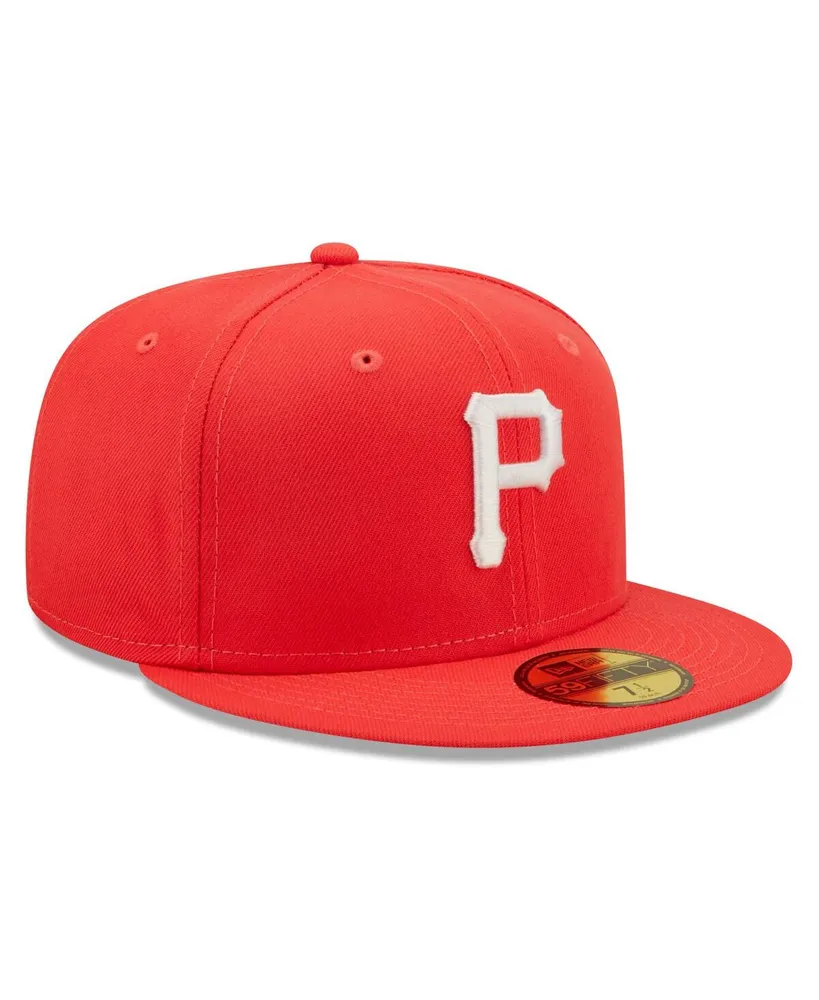 Men's New Era Red Pittsburgh Pirates Lava Highlighter Logo 59FIFTY Fitted Hat