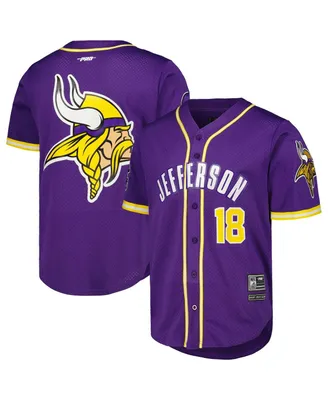 Men's Pro Standard Justin Jefferson Purple Minnesota Vikings Mesh Baseball Button-Up T-shirt