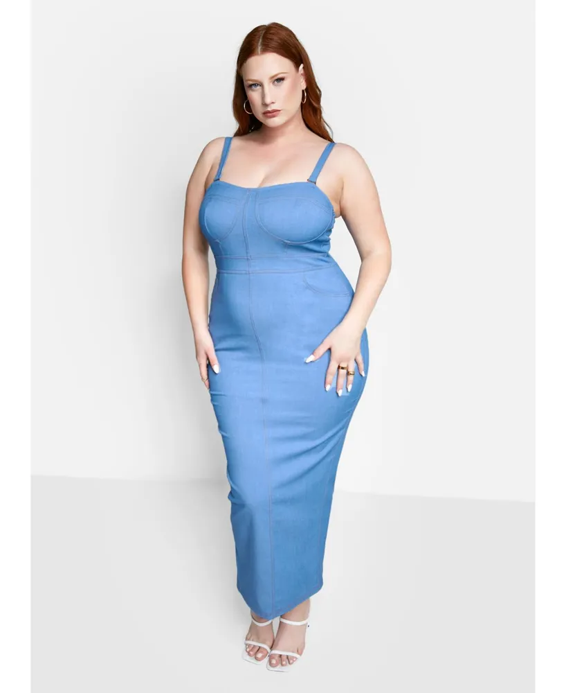 Rebdolls Women's Plus Size Skylar Denim Corset Bodycon Dress