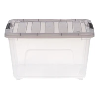 Iris 32 Quart Stack & Pull Clear Plastic Storage Box with Buckles, Gray, Set of 5