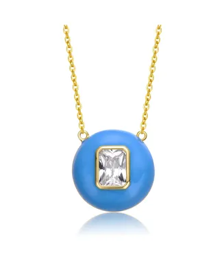 GiGiGirl Kids 14k Gold Plated with Cubic Zirconia Radiant Solitaire Blue Enamel Small Round Pendant Necklace