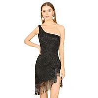 Women's Lara One Shoulder Cocktail Dress with Fringe