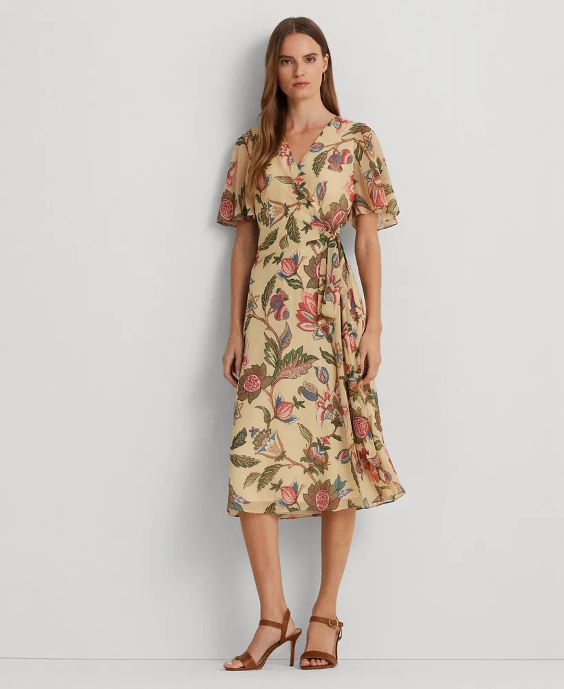 Lauren Ralph Lauren Women's Floral Belted Crinkle Georgette Dress