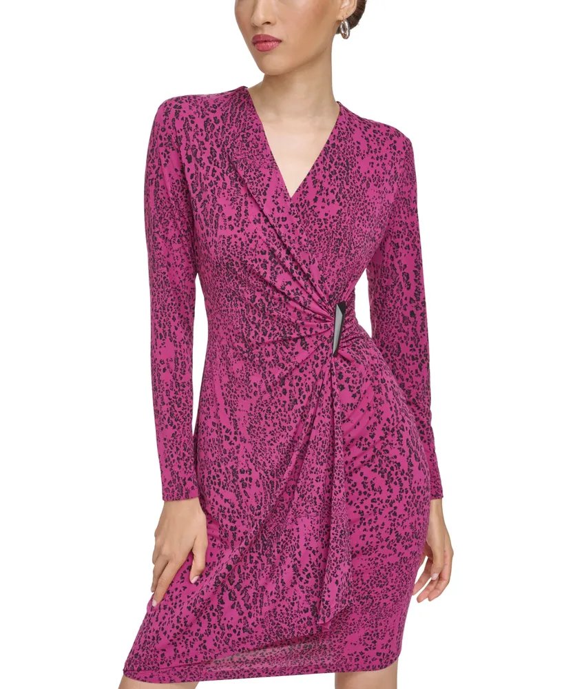 Calvin Klein Women's Printed Faux-Wrap Dress