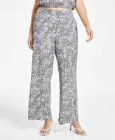 Bar Iii Petite Textured Animal-Print Wide-Leg Pants, Created for Macy's