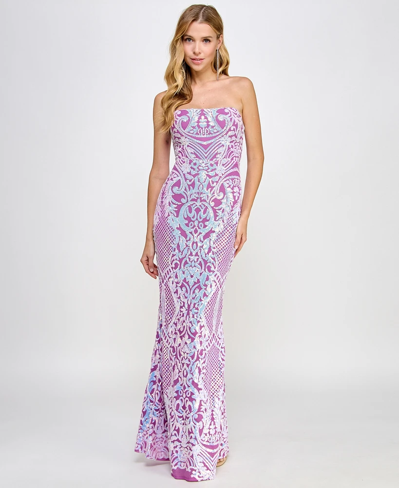 Jump Juniors' Sequined Strapless Lace-Up-Back Gown, Created for Macy's