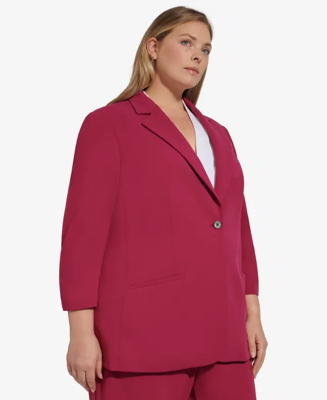 Calvin Klein Plus Size Scuba-Crepe One-Button Ruched-Sleeve Jacket