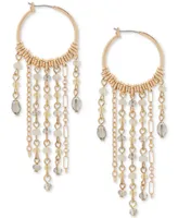 Lucky Brand Gold-Tone Chandelier Hoop Crystal Fringe Earrings, 3"
