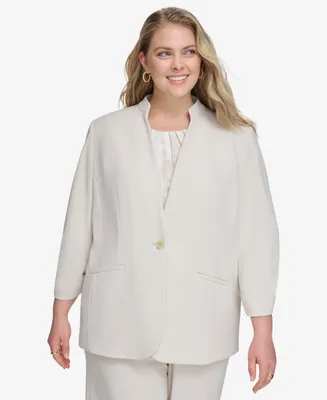 Calvin Klein Plus Size One-Button Ruched-Sleeve Jacket