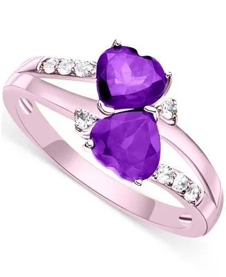 Amethyst (2 ct. t.w.) & White Topaz (1/8 ct. t.w.) Heart Bypass Ring in 14k Rose Gold-Plated Sterling Silver