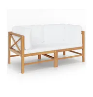 2-seater Patio Bench with Cream Cushions Solid Teak Wood