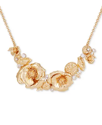 Guess Gold-Tone Crystal & Flower Statement Necklace, 16" + 2" extender