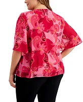 Jm Collection Plus Size Glamorous Garden Necklace Top, Created for Macy's