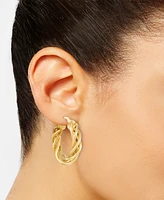 Polished Open Weave Small Hoop Earrings in 14k Gold, 25mm