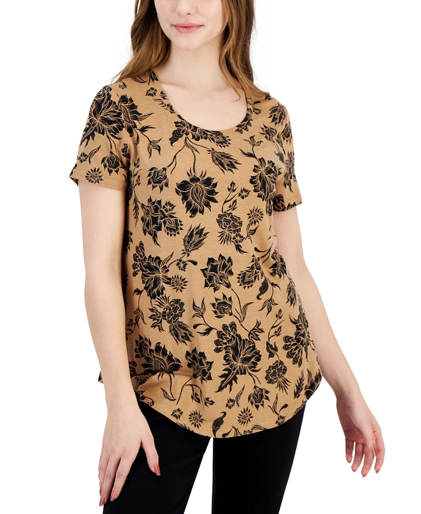 Jm Collection Petite Elena Etch Short-Sleeve Top, Created for Macy's